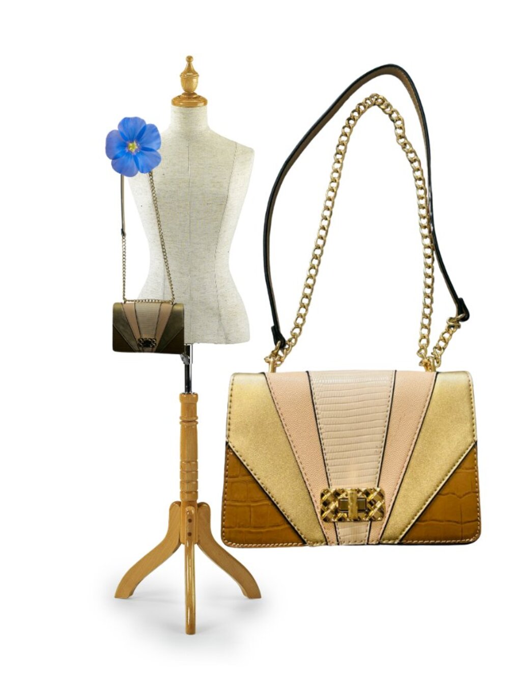 ALDO Colorblock Crossbody Bag | Gold Toned Chain Strap | Neutral Tones